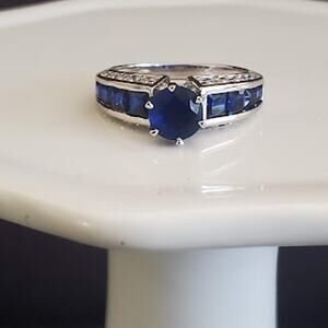 Sterling Silver‎ 925 Synthetic Sapphire and Crystal Ring Size 6 New Without Tags